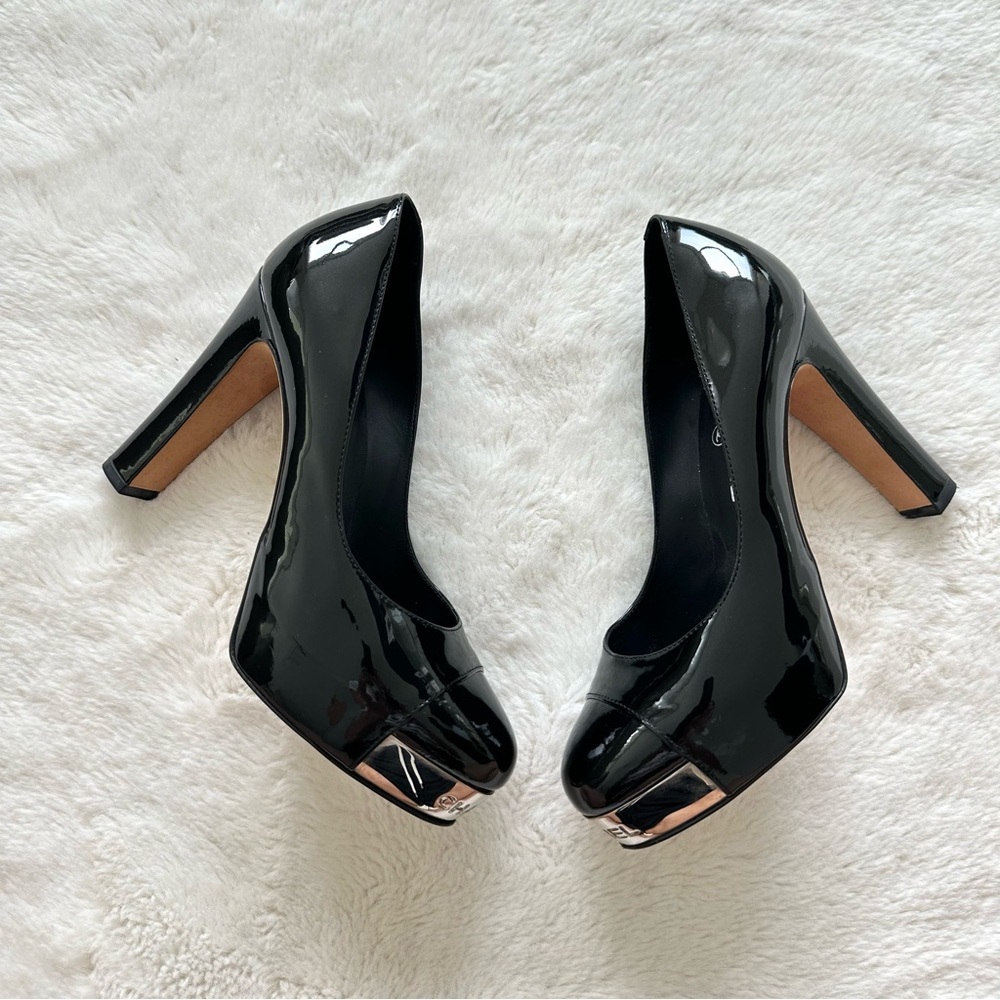 CHANEL women patent leather high heel shoes size 36 EU Authentic